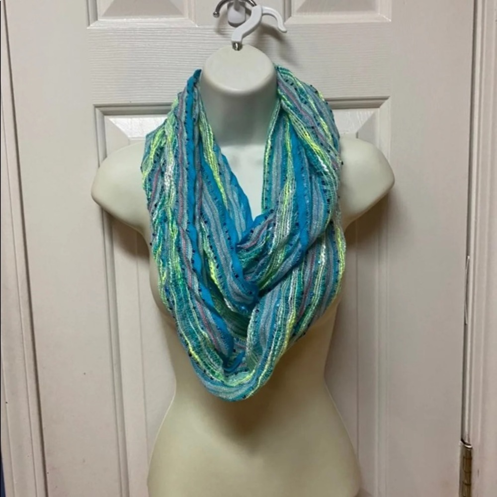 Womens Scarf Thin Cowl Infinity Loop Multicolor Fashion Blue Green Yellow Scarf.